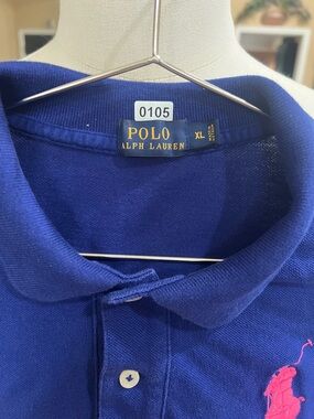 Polo by Ralph Lauren Men's Royal Blue Pique Polo with Pink Pony
